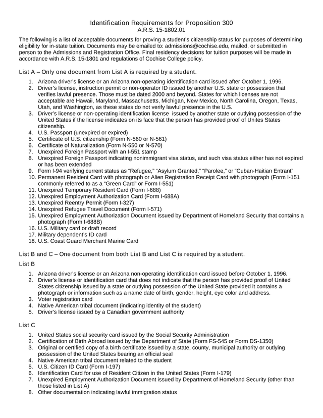Identification Requirements For Proposition 300 A.R.S. 15 1802.01 screenshot