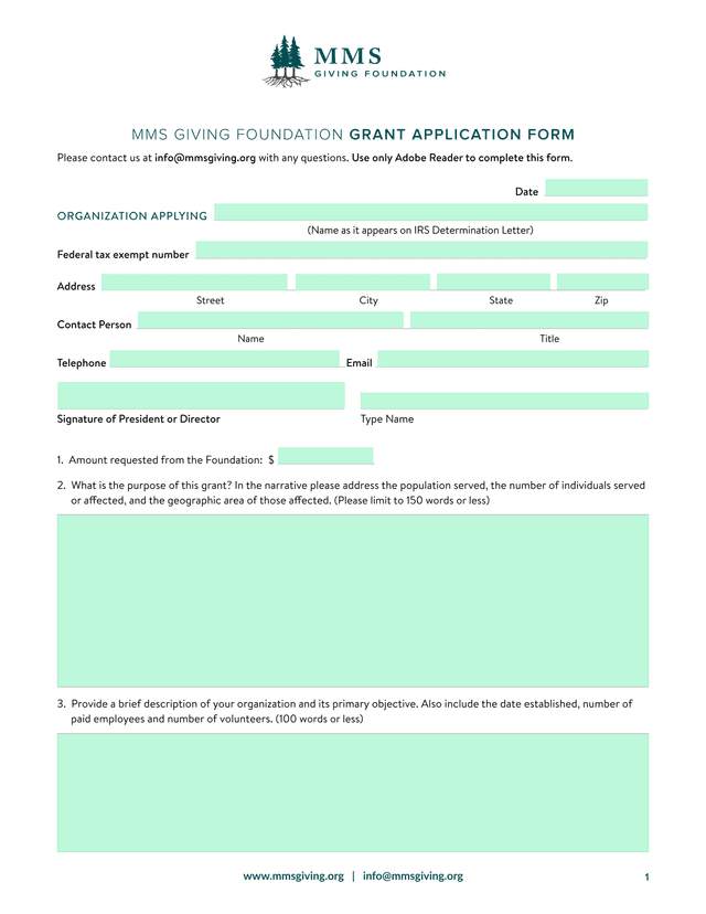 MMS Giving Foundation Grant Application Form screenshot
