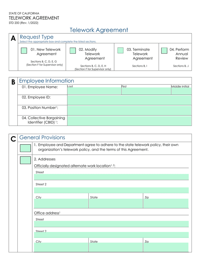 STATE OF CALIFORNIA TELEWORK AGREEMENT screenshot