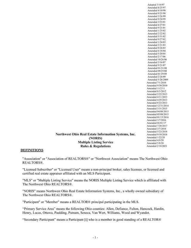 NORIS Multiple Listing Service Rules  Regulations screenshot