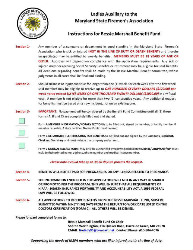 Ladies Auxiliary To The Maryland State FiremenS Association   Bessie Marshall Benefit Fund Instructi screenshot