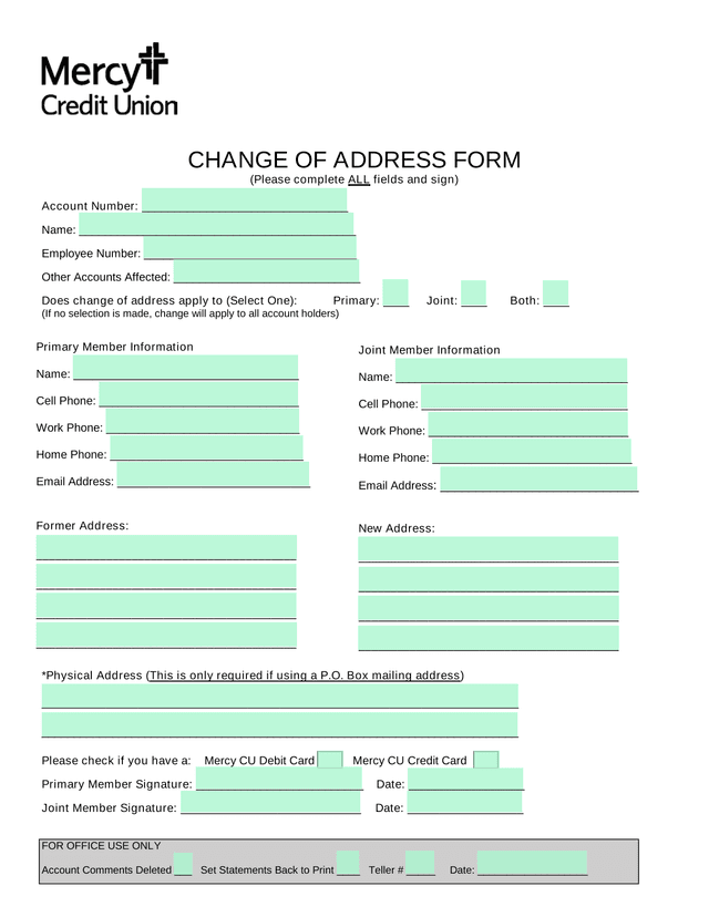 CHANGE OF ADDRESS FORM screenshot