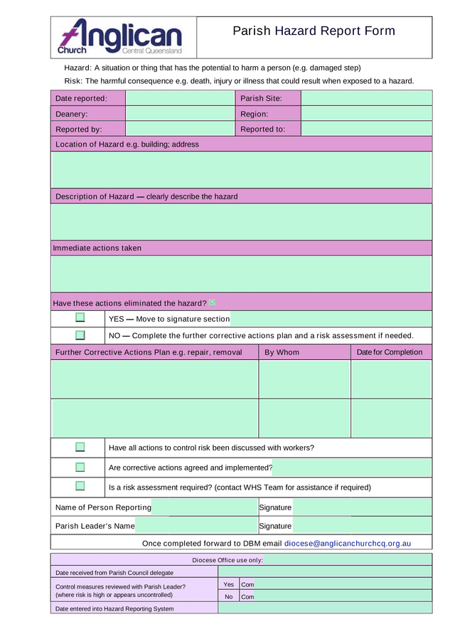 Parish Hazard Report Form screenshot
