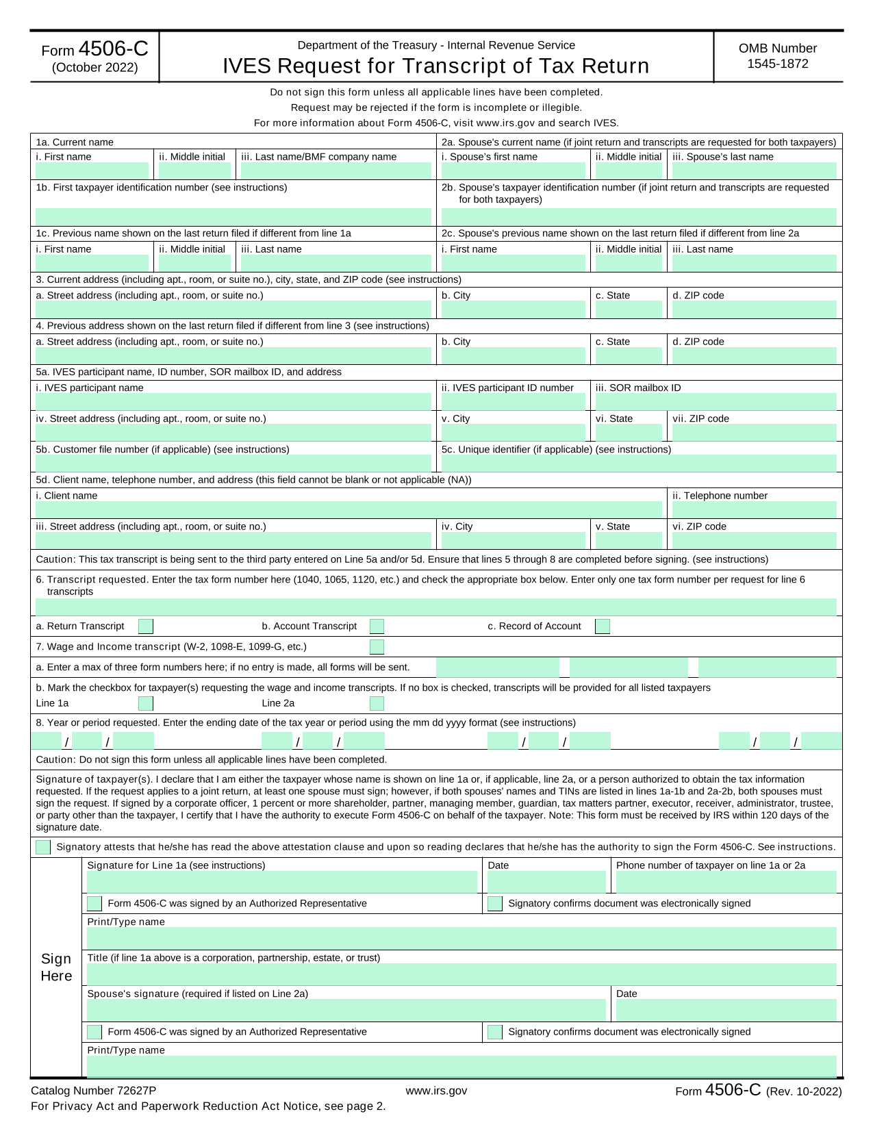 IVES Request For Transcript Of Tax Return (4506 C) screenshot