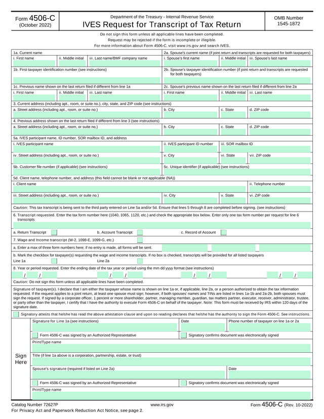 IVES Request For Transcript Of Tax Return (4506 C) screenshot