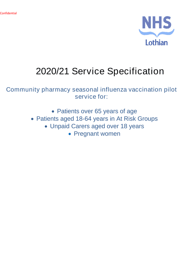Community Pharmacy Seasonal Influenza Vaccination Pilot Service Specification 202021 screenshot