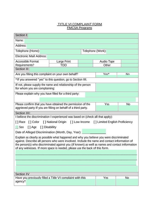 Title VI Complaint Form screenshot
