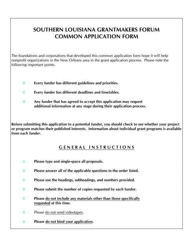 Southern Louisiana Grantmakers Forum Common Application Form screenshot