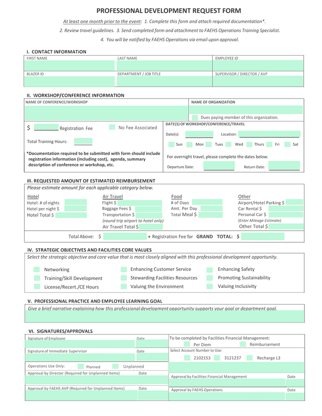 Professional Development Request Form screenshot