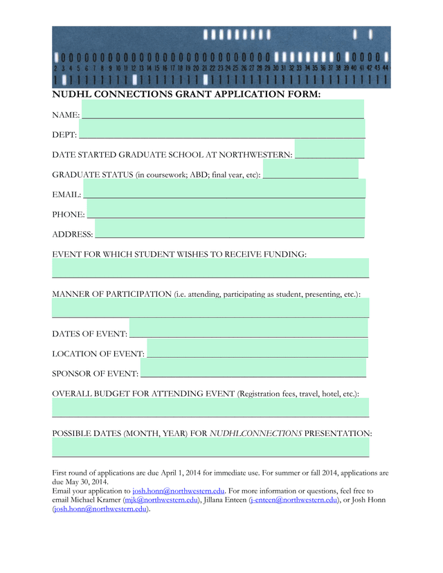 NUDHL CONNECTIONS GRANT APPLICATION FORM screenshot