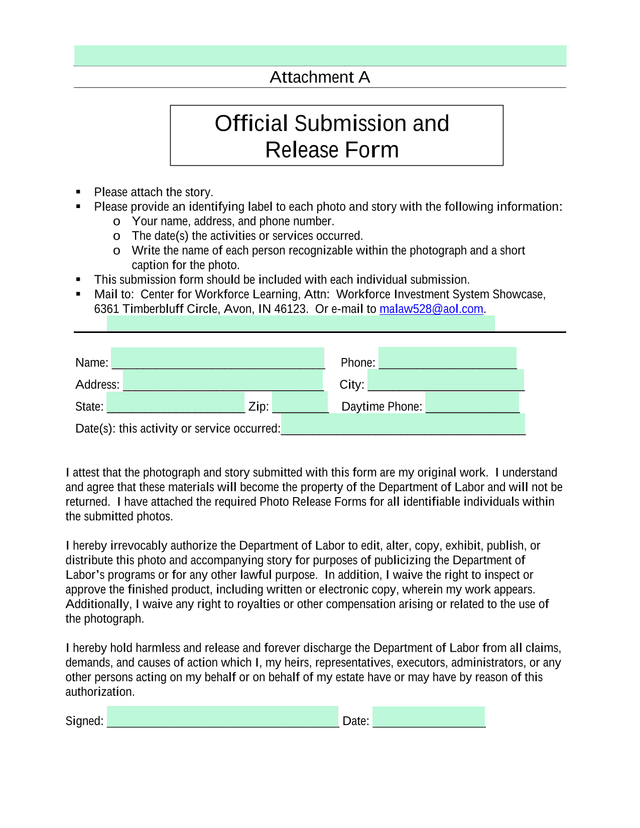 Official Submission And Release Form screenshot