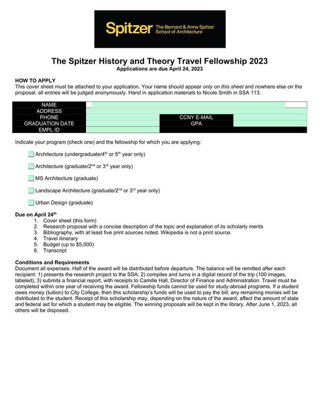 The Spitzer History And Theory Travel Fellowship 2023 screenshot