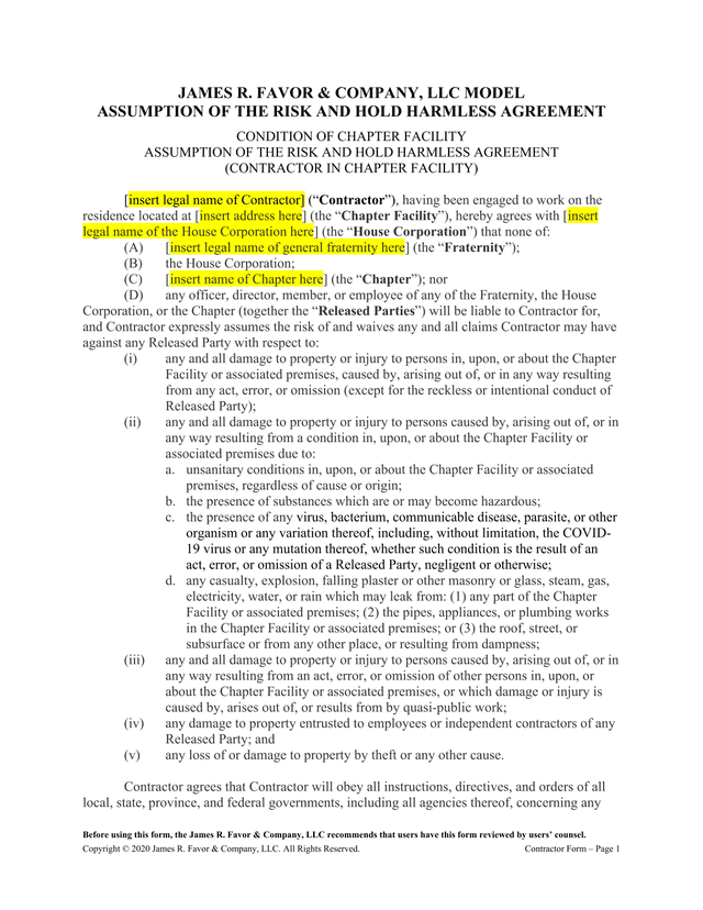 Assumption Of The Risk And Hold Harmless Agreement screenshot