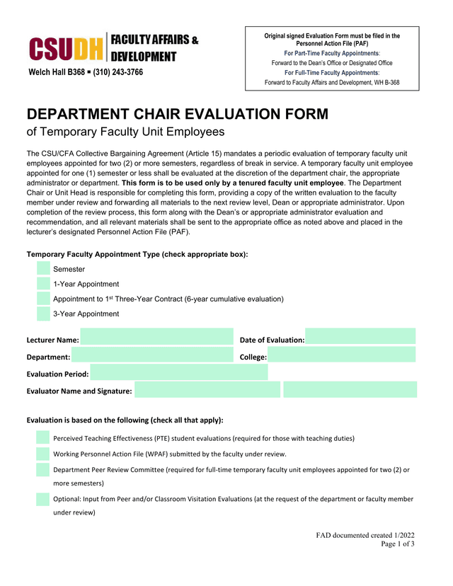 Department Chair Evaluation Form Of Temporary Faculty Unit Employees screenshot