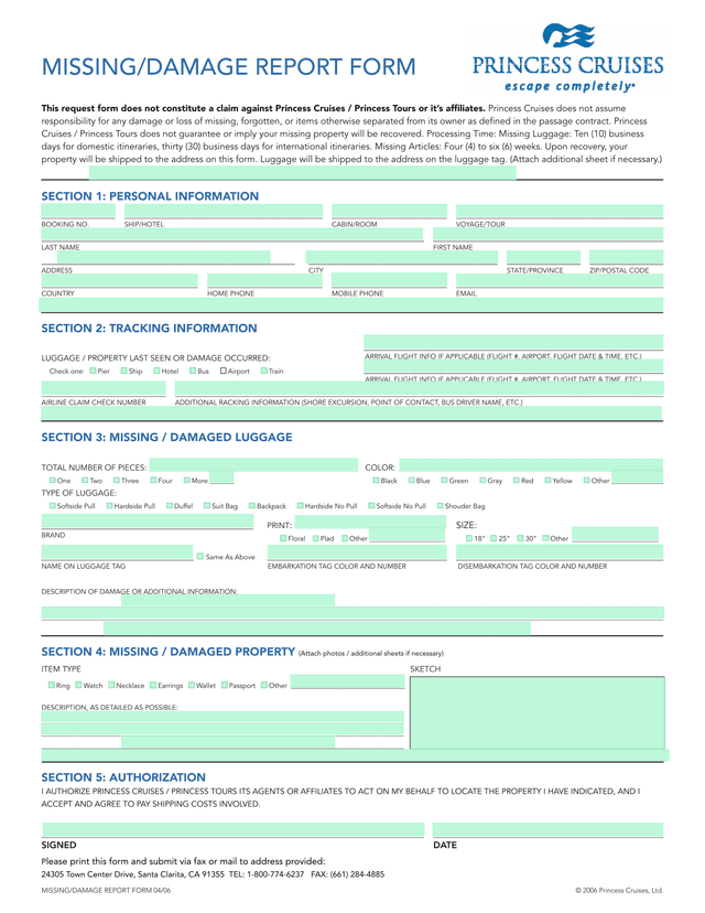 MISSINGDAMAGE REPORT FORM screenshot