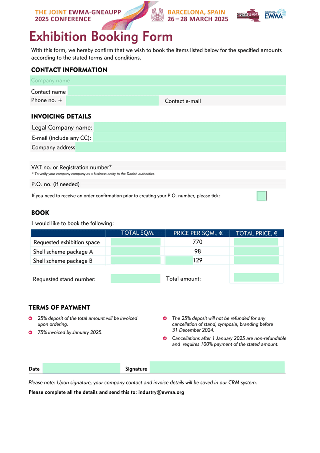 Sponsorship And Exhibition Booking Form screenshot
