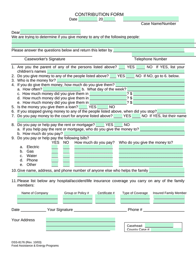 CONTRIBUTION FORM screenshot