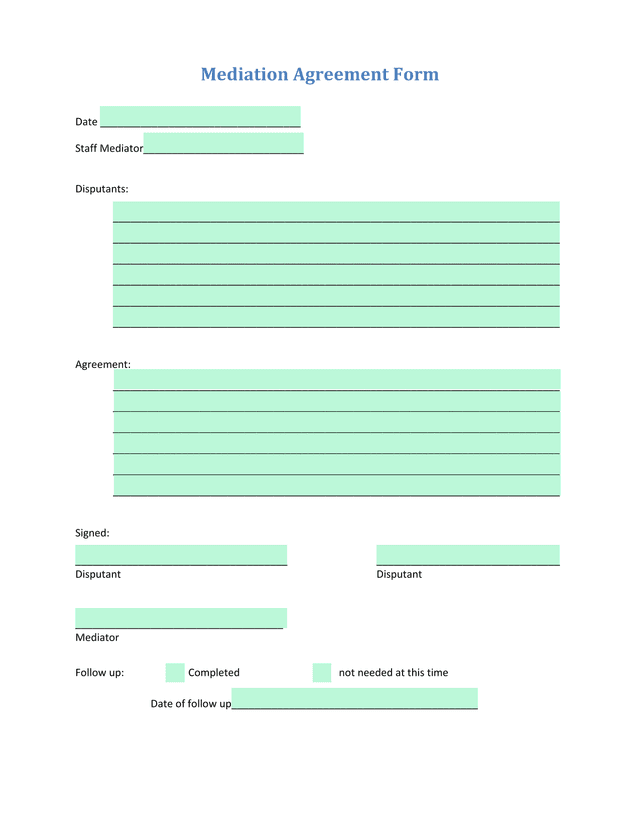 Mediation Agreement Form screenshot
