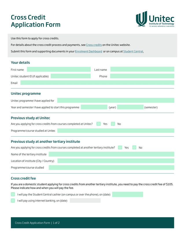 Cross Credit Application Form screenshot