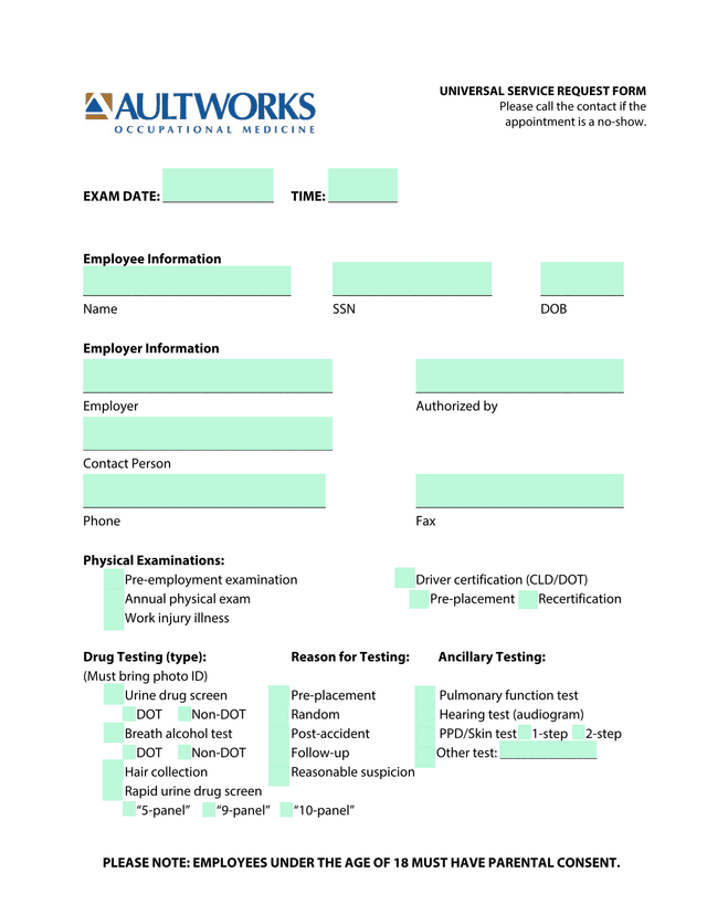 Universal Service Request Form screenshot