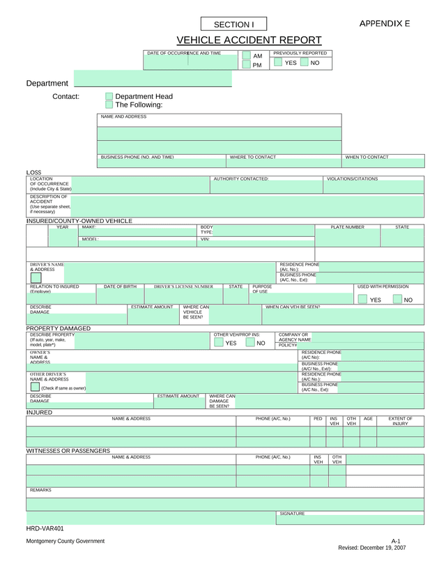 Vehicle Accident Report screenshot