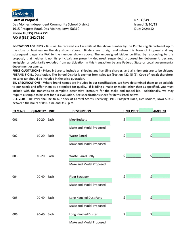 Form Of Proposal screenshot