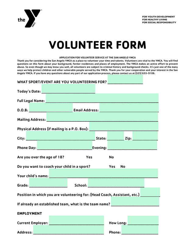 Volunteer Form screenshot