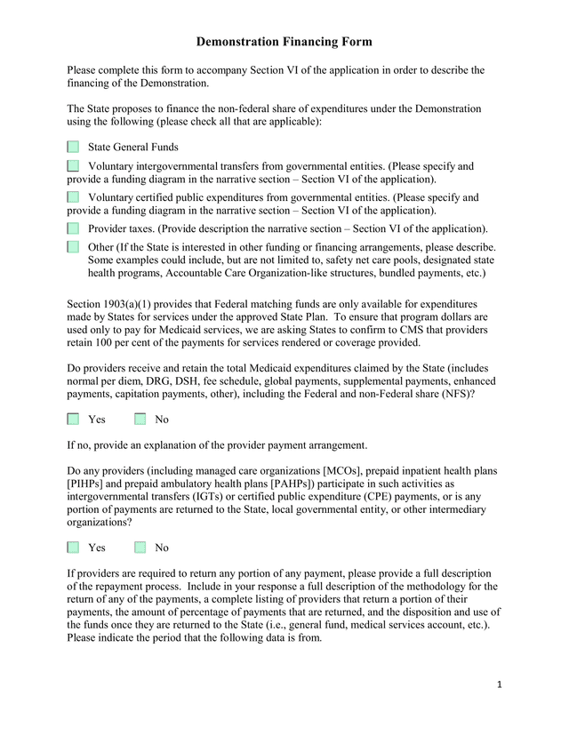 Demonstration Financing Form screenshot