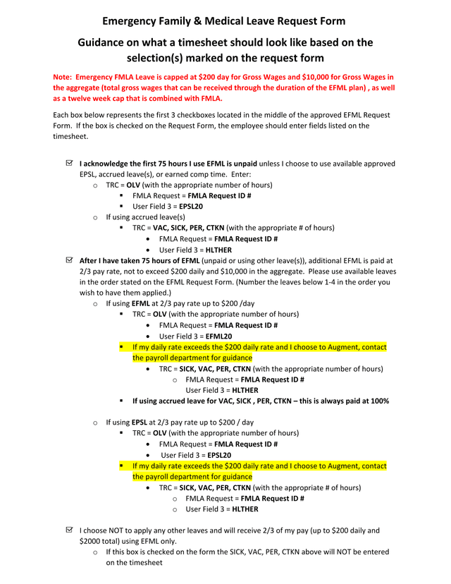 Emergency Family  Medical Leave Request Form screenshot