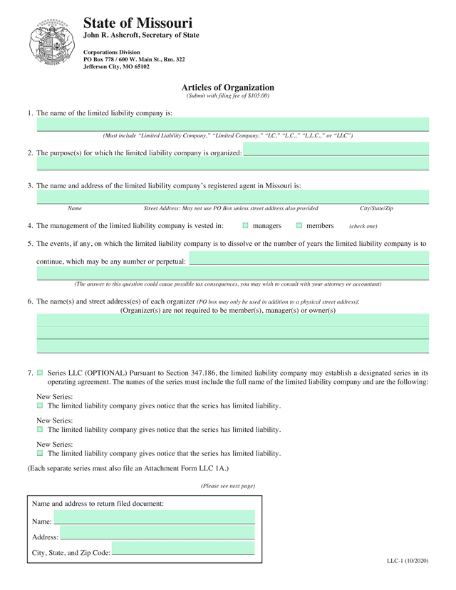 Articles Of Organization screenshot