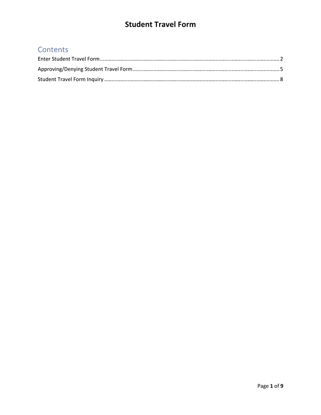 Student Travel Form screenshot