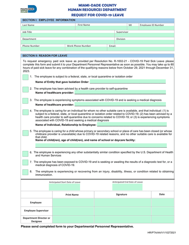 REQUEST FOR COVID 19 LEAVE screenshot