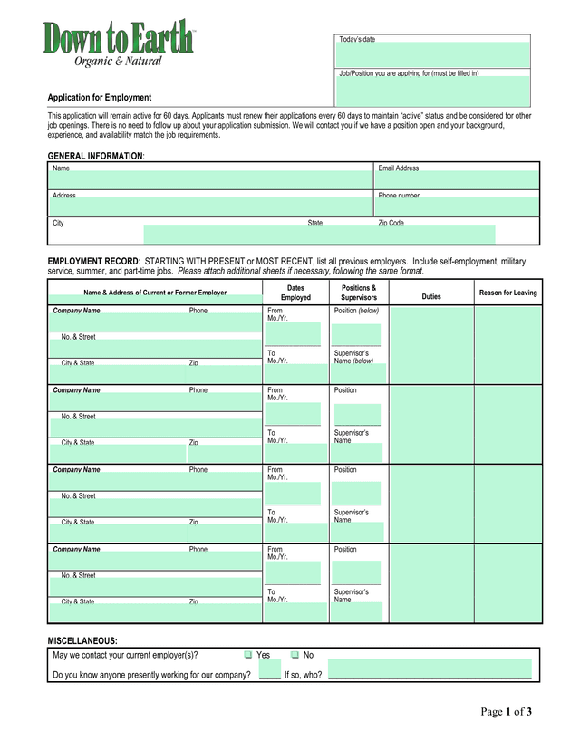 Application For Employment screenshot