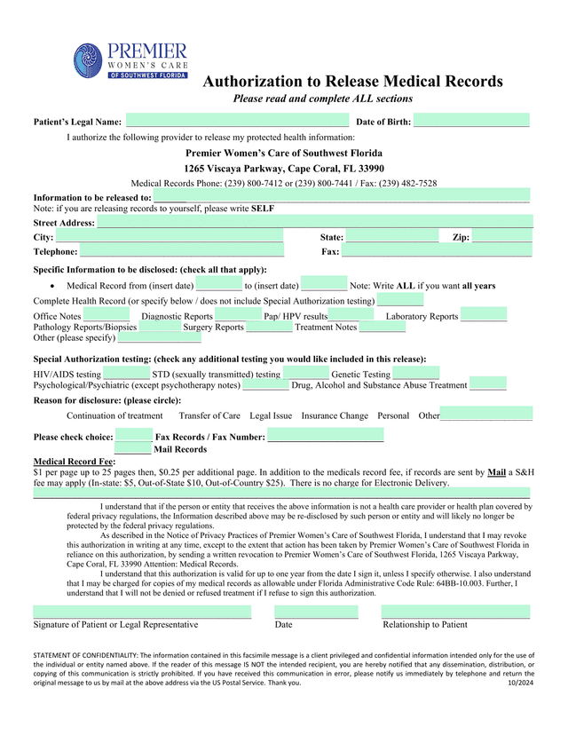 Authorization To Release Medical Records screenshot
