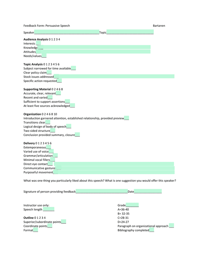 Feedback Form Persuasive Speech screenshot
