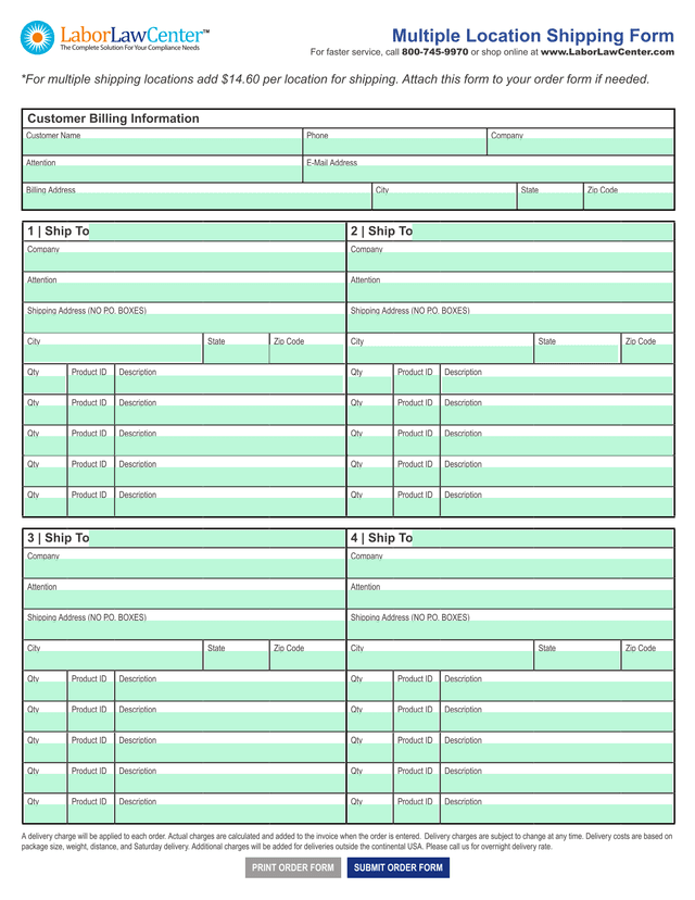 Multiple Location Shipping Form screenshot