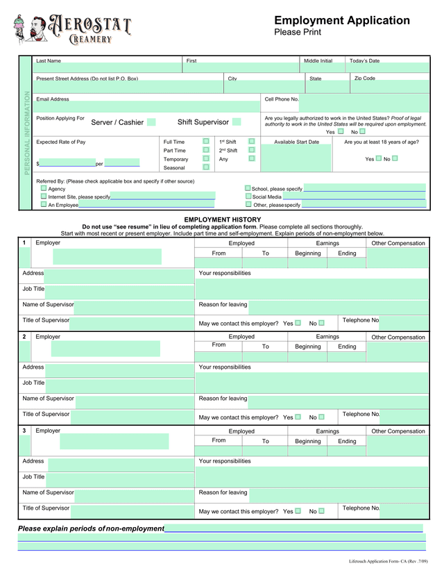 Lifetouch Application Form  CA screenshot