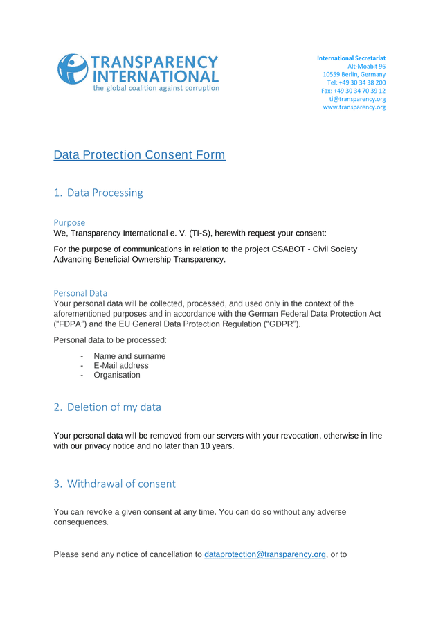 Data Protection Consent Form screenshot