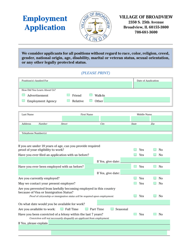 Employment Application screenshot