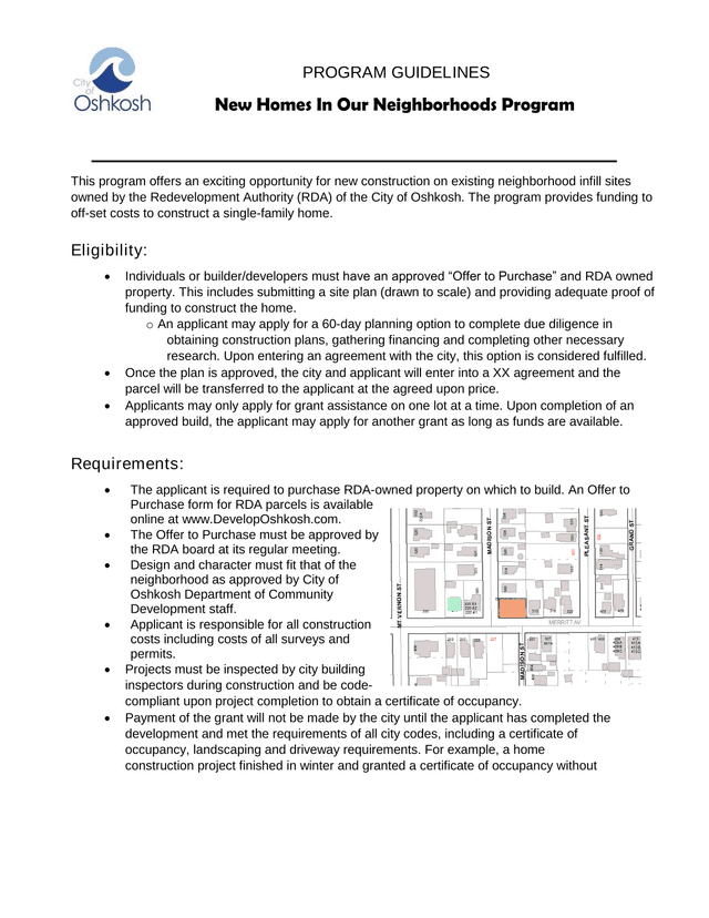 New Homes In Our Neighborhoods Program Guidelines screenshot