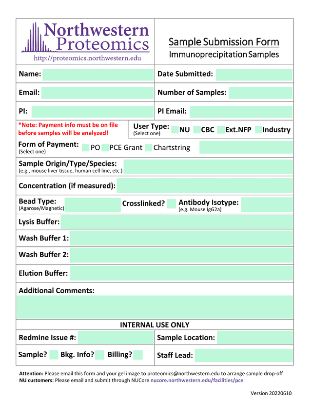 Sample Submission Form   Immunoprecipitation Samples screenshot