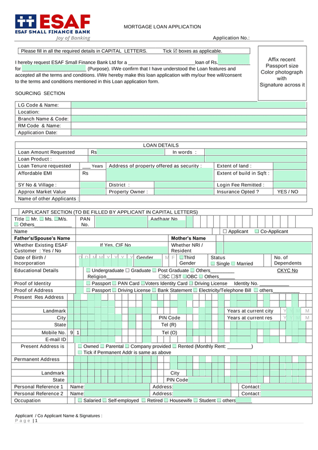 MORTGAGE LOAN APPLICATION screenshot