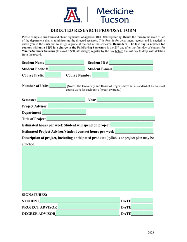 2023 DIRECTED RESEARCH PROPOSAL FORM screenshot