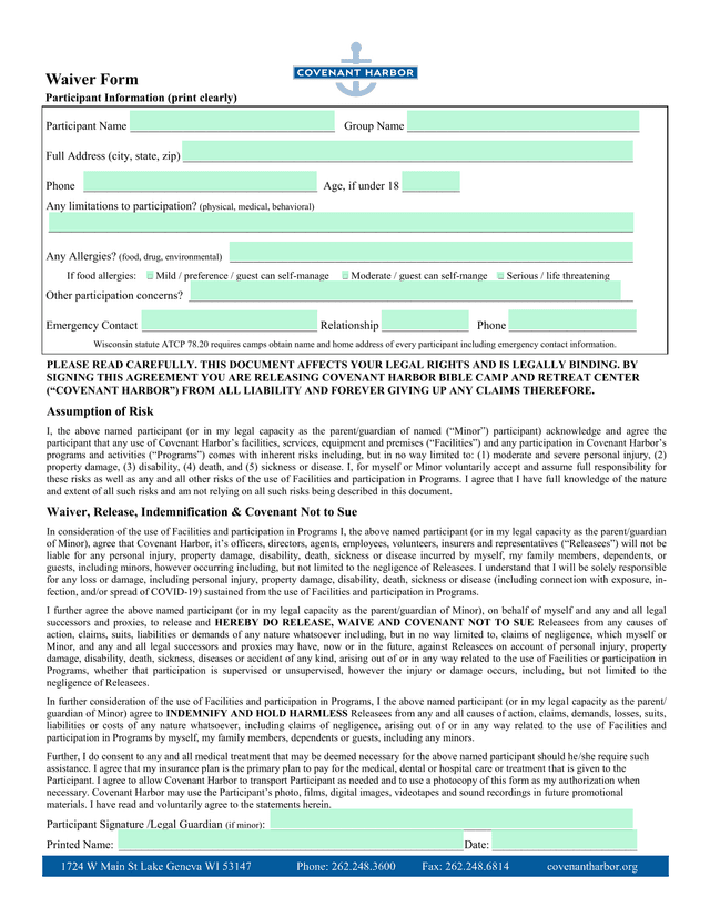 Waiver Form screenshot