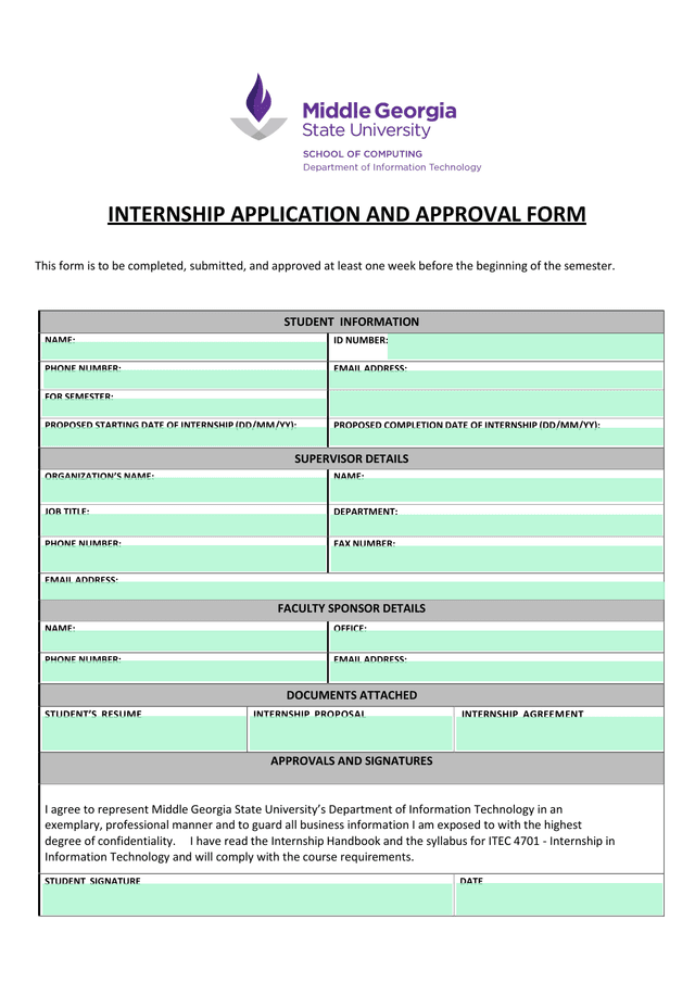 Internship Application And Approval Form screenshot