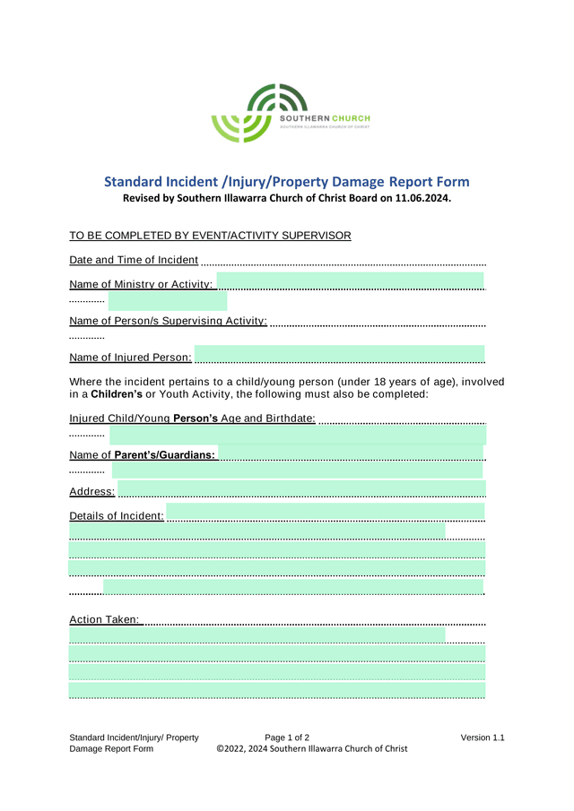 Standard IncidentInjuryProperty Damage Report Form screenshot