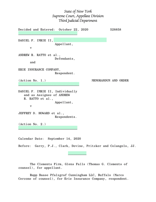 Appellate Division Court Document   Daniel F. Imrie II V. Andrew R. Ratto Et Al. screenshot