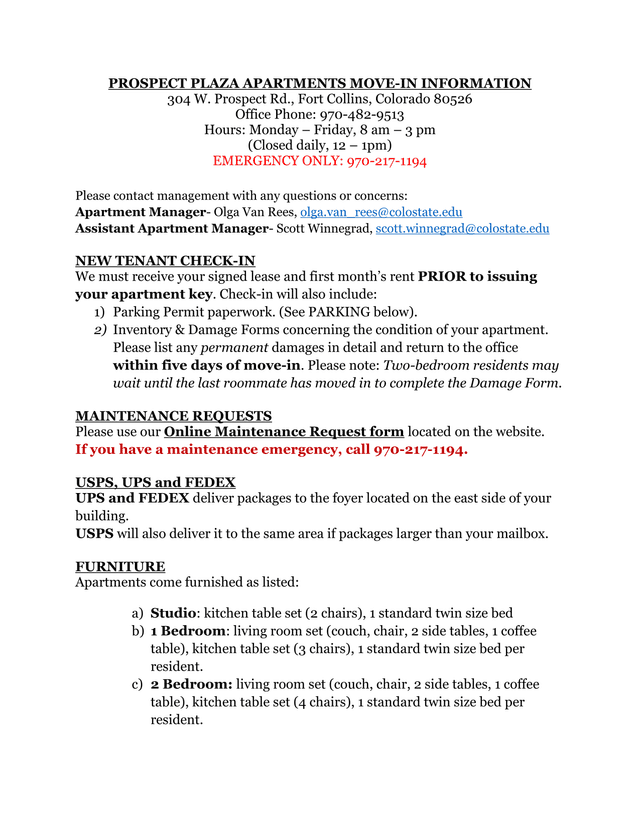 Prospect Plaza Apartments Move In Information screenshot