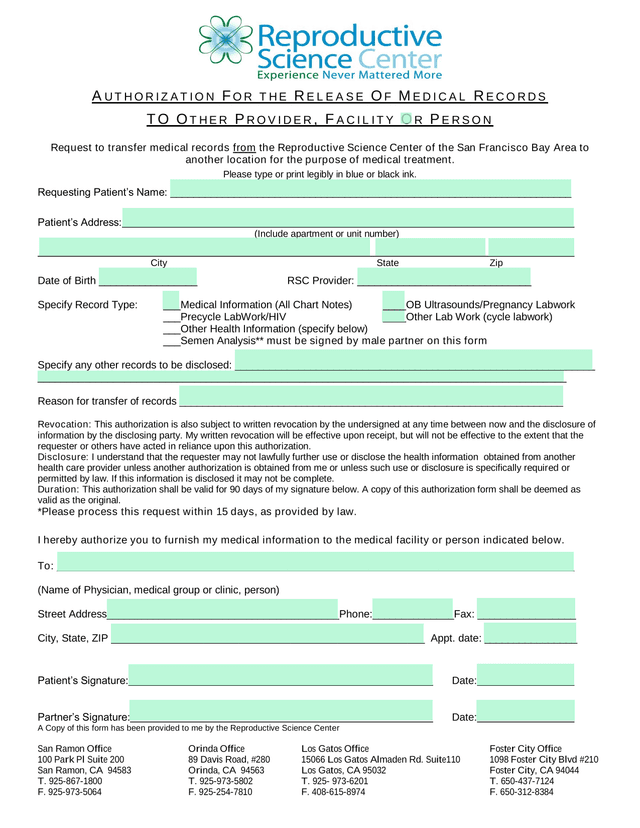 Authorization For The Release Of Medical Records screenshot