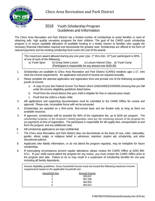 2018 Youth Scholarship Program Guidelines And Information screenshot